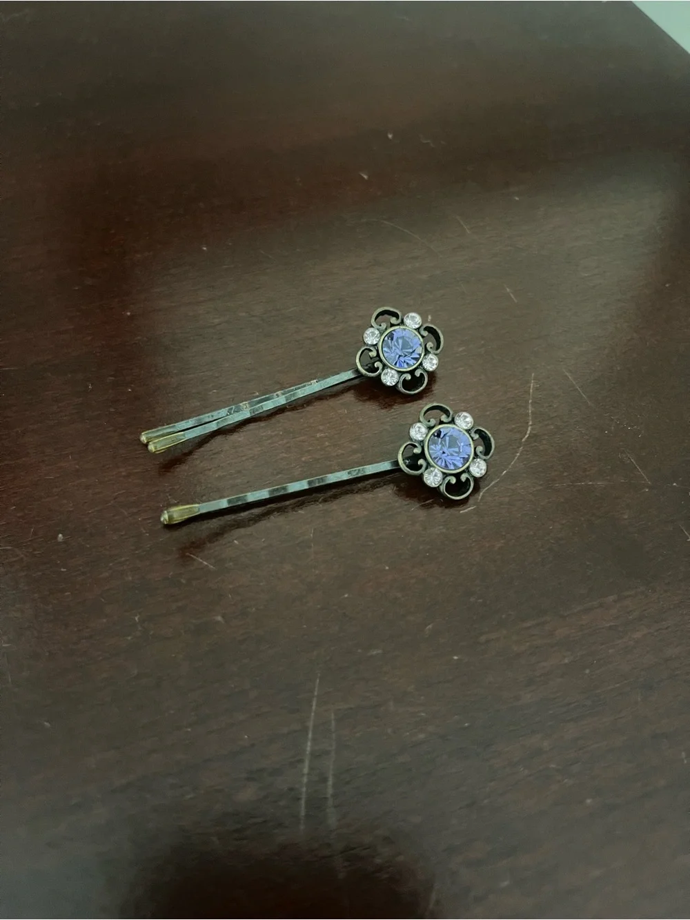 Vintage-Inspired Purple Crystal Floral Bobby Pins - Set of 2